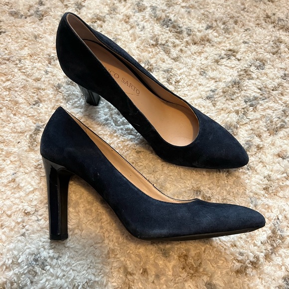 Franco Sarto Navy Blue Suede Heels 7.5 - Picture 2 of 3
